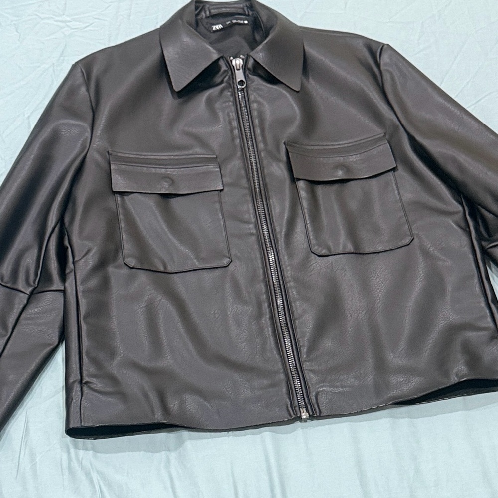 Zara Men's Dark Brown Leather Jacket
